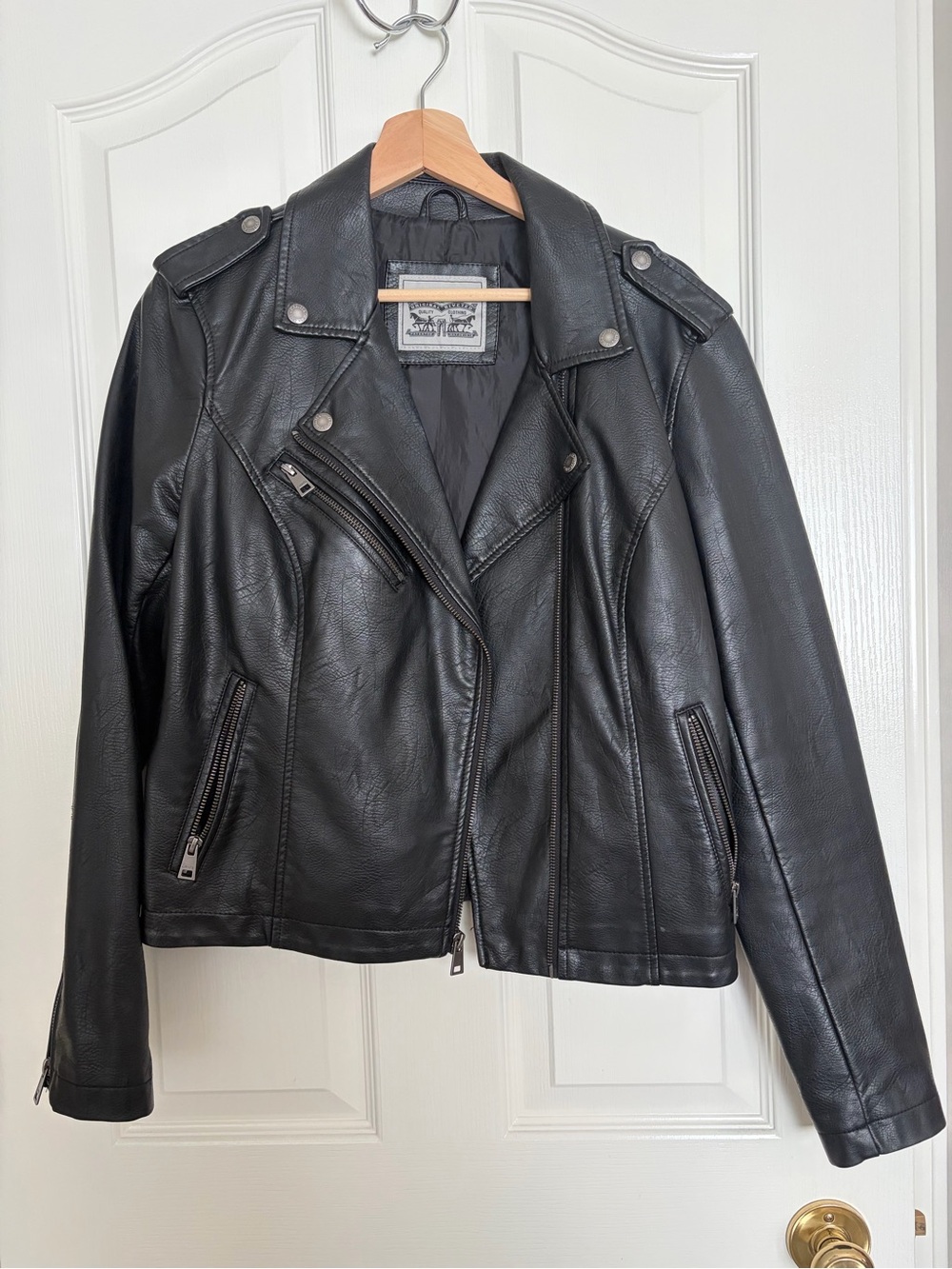 Levi's Black Faux Leather Moto Jacket with Epaulets